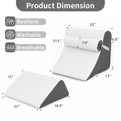 Wedge Pillow Set for After Surgery,White/Dark Grey,4PCS-22 - color: White/Dark Grey, size: 4PCS-22''
