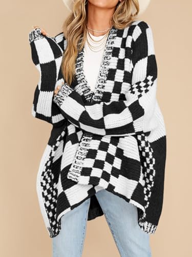 Saodimallsu Womens Checkered Cardigan Sweater - color: Black&white, size: Large