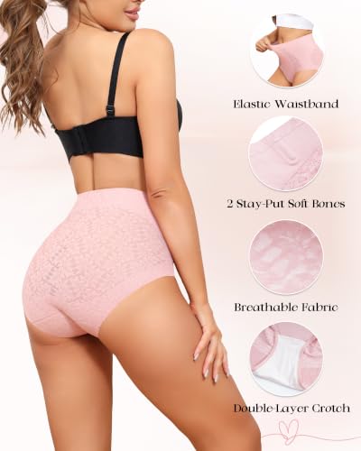 LEVAO High Waisted Womens Underwear Tummy Control Full Coverage Briefs - color: Black/Apricot Skin Tone/Pink/Magnolia, size: Small