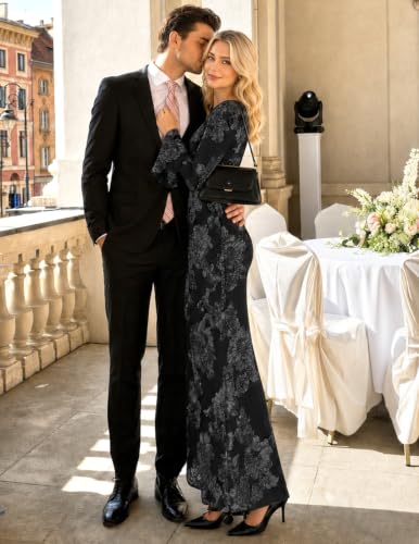 MEROKEETY Women's Floral Wedding Guest Cocktail Maxi Dress - color: Black, size: Medium