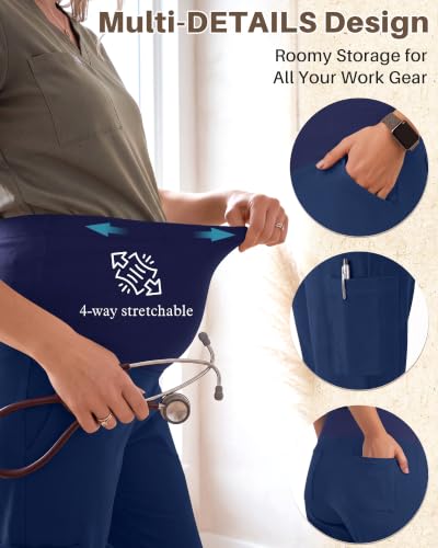 Locoowai 3 Pack Women's Maternity Jogger Scrub Pants with Pocket - color: Black, Light Gray, Navy Blue, size: Medium