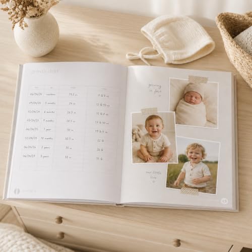 Pearhead Gray Linen Hello Baby Memory Book, Includes Clean-Touch Ink Pad - color: Gray Linen Baby Book