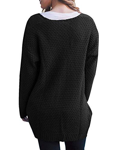 GRECERELLE Womens Fall Winter Long Sleeve Cardigans Sweater with Pockets - color: 02 Black, size: Medium