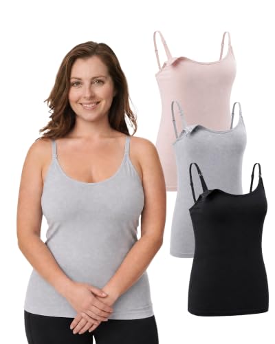 Under Control 3 Pack Maternity Nursing Tops & Tees Breastfeeding Tanks Top Camis with Support Bra - color: Grey/Pink/Black, size: Small