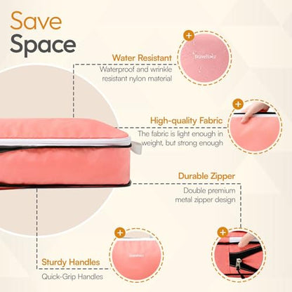 6 Set Large Compression Packing Cubes for travel. - color: Dusty pink