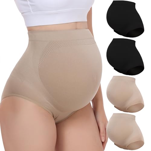 Maternity Underwear High Waist Seamless Pregnancy Panties Over Bump Support Shapewear for Women 4 Pack - color: 2*black+2*nude, size: XX-Large