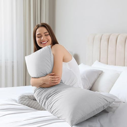 WhatsBedding Memory Foam Body Pillow with Cover, Long Bed Pillow for Adults - color: Light Grey