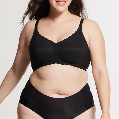 Seamless Maternity Nursing Bra -Adjustable Wide Straps & 3D Lift, Breathable Fabric for Nursing Sleep Bra - color: Black, size: 3X-Large