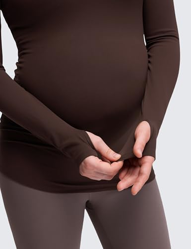 CRZ YOGA Maternity Crewneck Tops - color: Hot Fudge Brown, size: X-Large