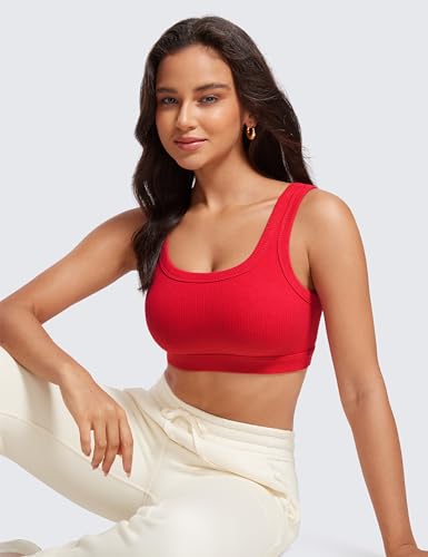 CRZ YOGA Ribbed U Neck Sports Bras - color: Deep Red, size: Small