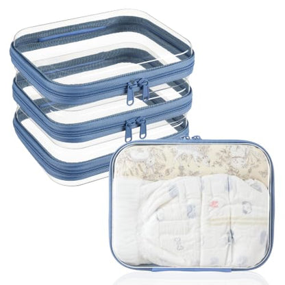 3-PCS Medium Clear Hard Shell Zipper Pouches, Clear Zipper Bags (3M, Blue) - color: Blue, size: 3M