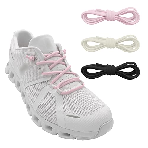 3 Pairs Elastic Shoe Laces Replacement Laces for Running Shoes,Stretch Oval Strings Replacement Shoestrings - color: Black+beige+pink