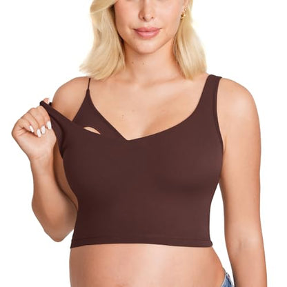 MOMANDA Longline Sports Nursing Bras - color: Taupe, size: Large