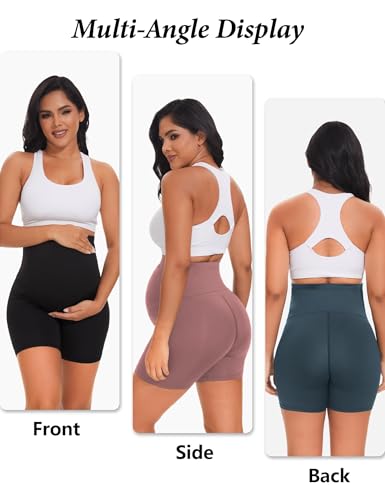 Dalavch 4 Pack Women's Maternity Yoga Shorts Over the Belly - color: 2 Black 1 Pink 1 Blue, size: Small
