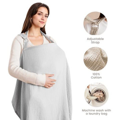 Konssy Muslin Nursing Cover Up for Breastfeeding with Rigid Hoop - color: Grey