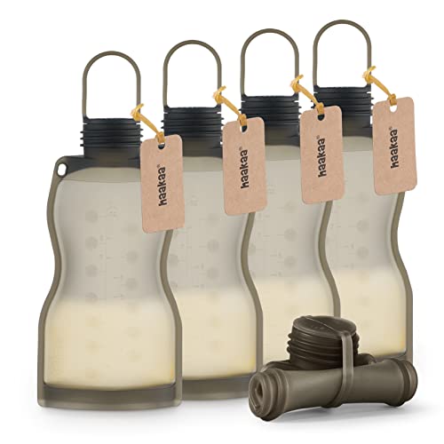 haakaa Silicone Breast Milk Storage Bags,9oz/260ml,5 Count, Grey - color: Gray, size: 5 Count