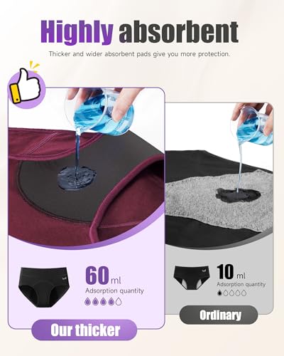 TANSTC Period Underwear for Women Heavy Flow - color: Black/Darkgreen/Winered, size: Medium