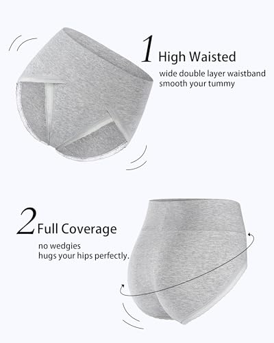UMMISS Cotton Underwear for Womens High Waisted Slight Tummy Control High Cut Panties Full Coverage Ladies Briefs 5 Pack - color: C-black*3, Grey*2-5 Pack, size: Medium