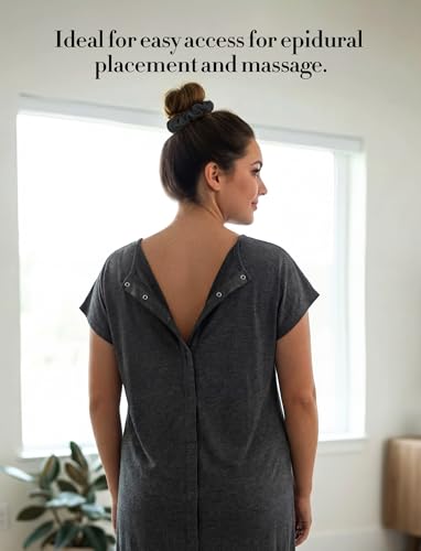 PATPAT Maternity Labor and Delivery Gown, Womens Hospital Gown with Pockets - color: Dark Heather Gray, size: Medium (Fit S/M)