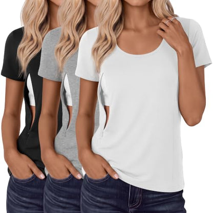 Huukeay 3 Pack Women's Nursing Shirts - color: Black, Gray, White, size: X-Large