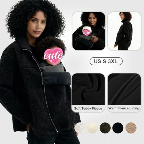 Maternity Coat Winter Mom Cozy Thicken Coats Fleece Sherpa Jacket - color: Black, size: Medium