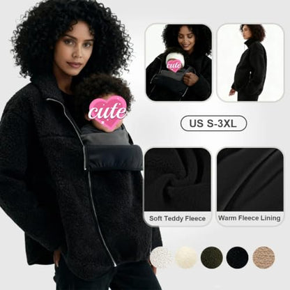 Maternity Coat Winter Mom Cozy Thicken Coats Fleece Sherpa Jacket - color: Black, size: Medium