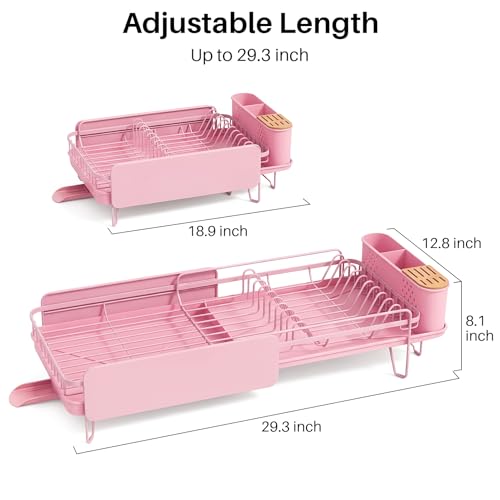 SNTD Large Dish Drying Rack for Kitchen Counter, Expandable, Pink - color: Pink