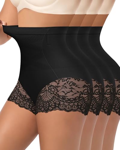 Women's High Waisted Underwear, Ladies Panties with Lace, Comfortable Briefs, 4 Pack - color: Black, size: Small