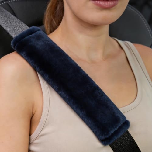 Amooca 2-Pack Soft Furry Universal Seatbelt Cover Car Shoulder Pad - color: Dark Blue, size: 10.5in 2pack