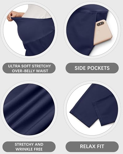OUGES Women's Over Belly Straight Leg Maternity Pants with Pockets - color: Navy, size: Medium