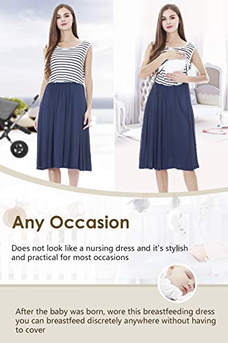 Smallshow Women's Sleeveless Nursing Dresses - color: Navy Stripe-navy, size: Large