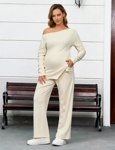 Bhome Maternity Sets 2 Piece Outfits Casual Pregnancy Loungewear - color: White, size: Medium