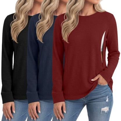 Neer 3 Pack Women's Nursing Hidden Zipper Long Sleeve Shirts - color: Wine Red, Navy Blue, Black, size: X-Large