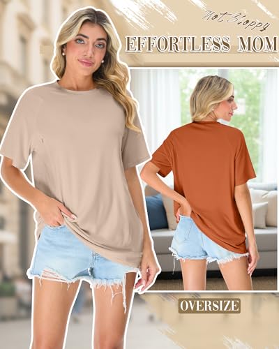 3 Pack Women's Oversized Nursing Tops - color: Orange, Army Green, Light Khaki, size: XX-Large