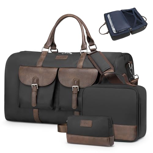 3 Piece Lay Flat Duffel Bag Set Wet Pocket Carry On Black - color: Black
