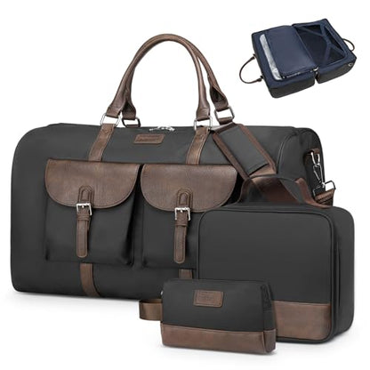 3 Piece Lay Flat Duffel Bag Set Wet Pocket Carry On Black - color: Black