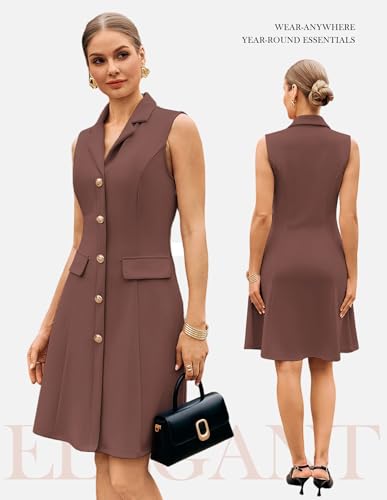 GRACE KARIN Women's Sleeveless Button Down Work Professional Dresses - color: Brown, size: Medium