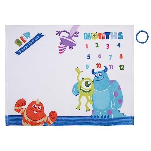 Disney Monsters, Inc. White, Blue, and Green, New Scarer Recruit Super Soft Photo Op Milestone Baby Blanket - color: Monsters, Inc. - New Scarer Recruit