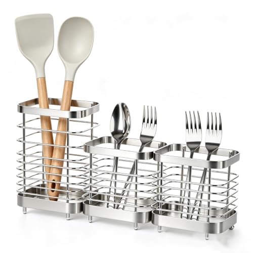 Utensil Holder, Stainless Steel Utensil Drying Rack for Kitchen Counter - color: 1 Large+2 Small