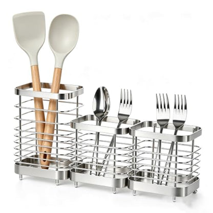 Utensil Holder, Stainless Steel Utensil Drying Rack for Kitchen Counter - color: 1 Large+2 Small