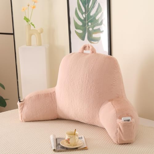 Large Plush Backrest Pillow for Sitting in Bed,Faux Fur,Pink - color: Dark Pink, size: Large(19")