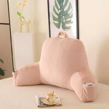 Large Plush Backrest Pillow for Sitting in Bed,Faux Fur,Pink - color: Dark Pink, size: Large(19")