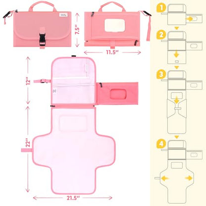 Kopi Baby Portable Diaper Changing Pad with Wipes Pocket, Classic Pink - color: Pink, size: Classic