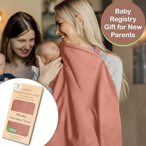100% Organic Cotton Breastfeeding Nursing Cover 43x28 in Versatile - color: Rust