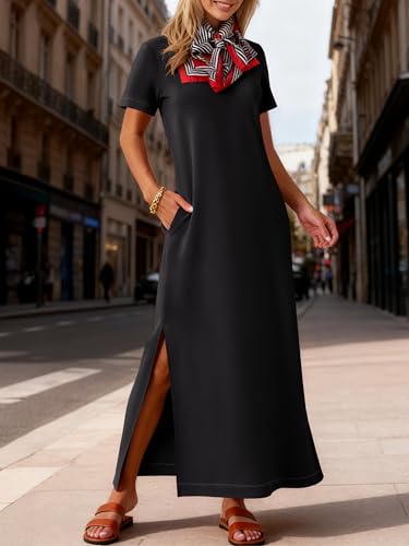 ANRABESS Womens Summer Maxi Dresses Wrinkle Free with Pockets - color: Black, size: Small