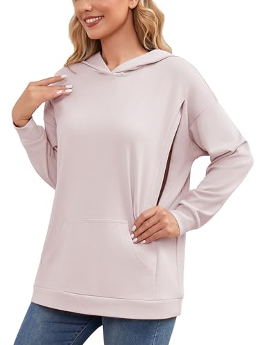 Ecavus Womens Nursing Sweatshirts for Breastfeeding Hidden Zipper Hoodie - color: Pink Ground, size: Medium