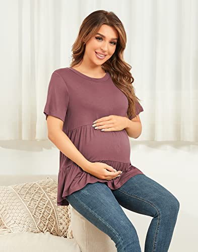 Xpenyo Women's Maternity T Shirts Short Sleeve Tiered Basic Casual Pregnancy Top - color: Mauve, size: Medium