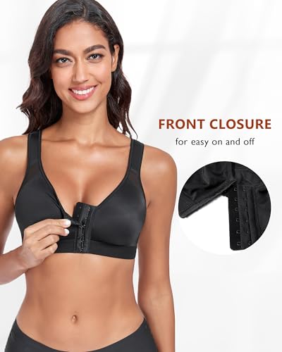 DotVol Women's Front Closure Non Padded Wirefree Back Support Everyday Bra - color: Seamless Black, size: 40B