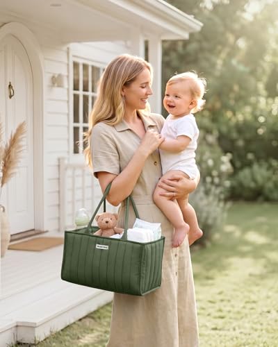 Blissful Diary Baby Diaper Caddy Organizer, Nursery Storage, Deep Green - color: Deep Green