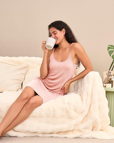BAMBOO COOL Nightgowns for Women Adjustable Spaghetti Strap Chemise - color: Rosewood, size: Medium